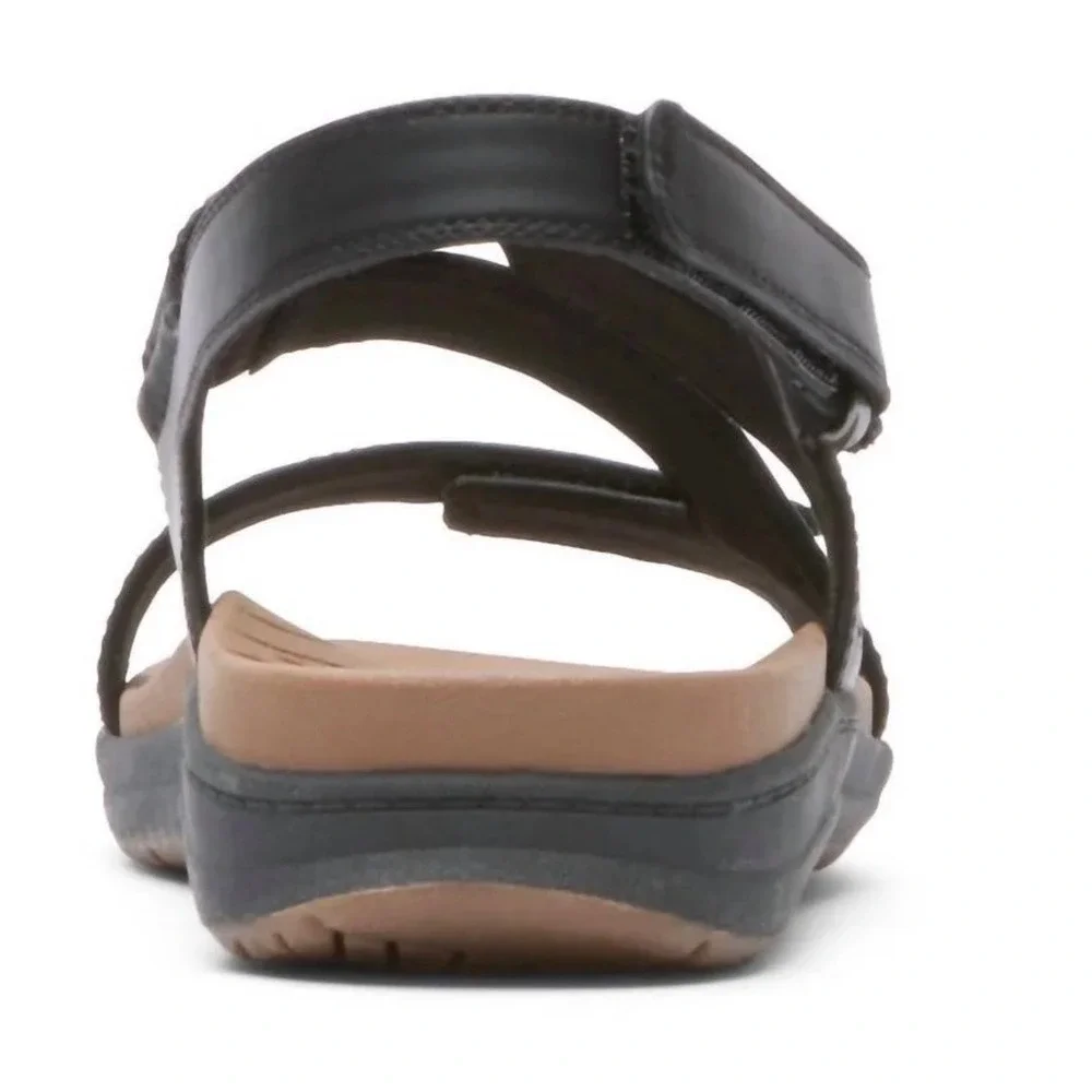 Cobb Hill Rockport Tala Women's 8 Black Leather Strappy Washable Sandals Eco New